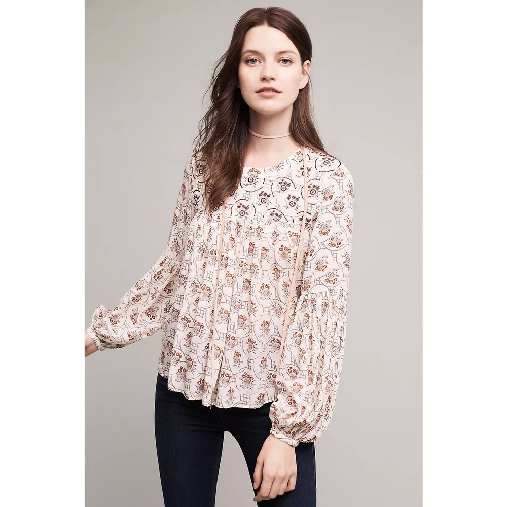Floreat Anthropologie Sala Beaded Peasant Top Blouse